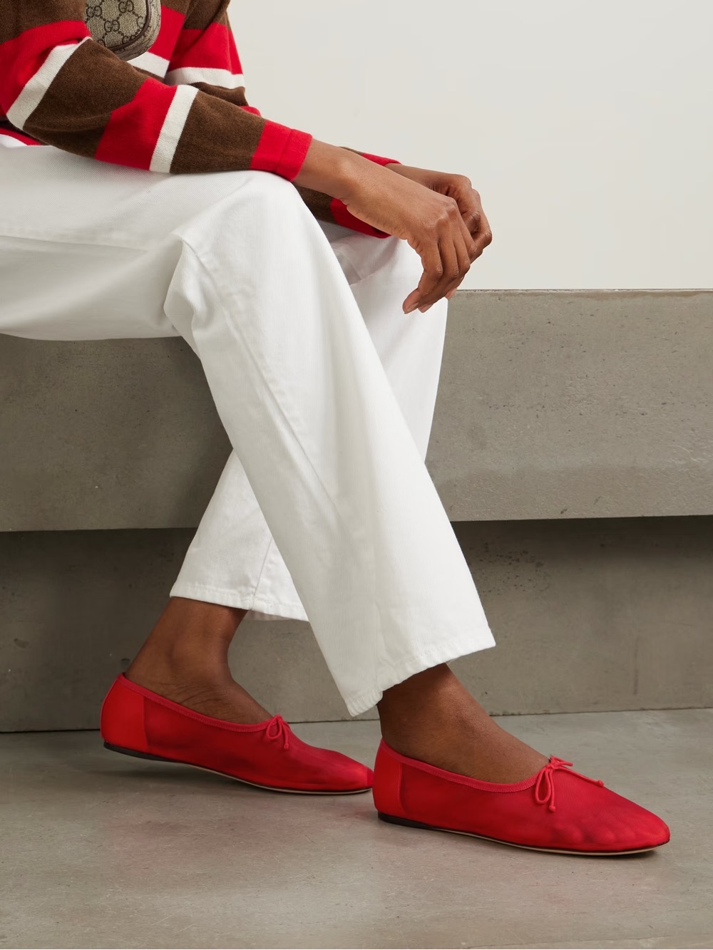 NWT Loeffler Randall Landon Soft bow-detailed mesh ballet flats